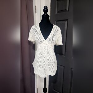 Elegant Ivory Crochet Women's Blouse